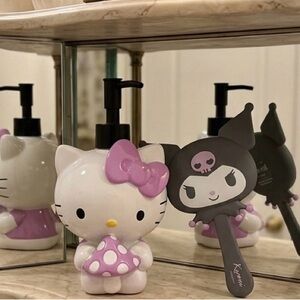 Sanrio Pink & White Hello Kitty Soap Dispenser and Grey Kuromi Mirror Set